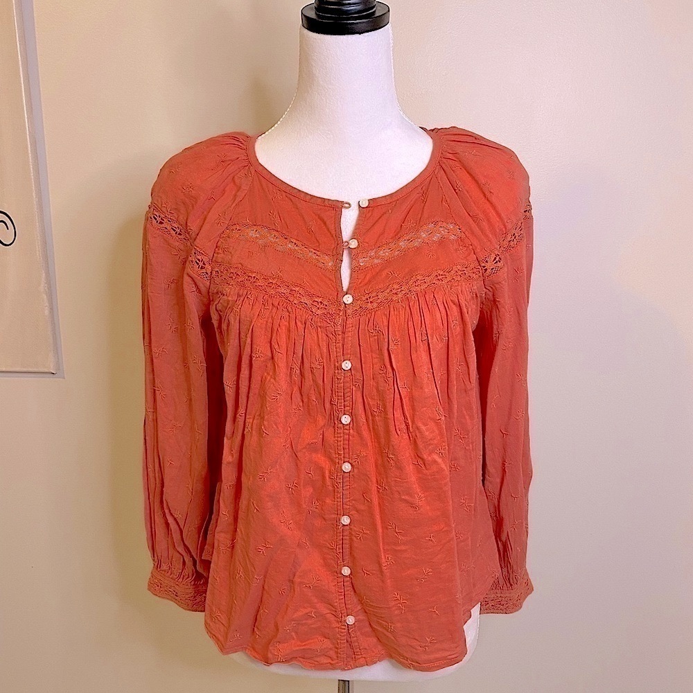 NWT Old Navy Embroidered BoHo Peasant Blouse Apricot Size X-Small - Picture 2 of 10